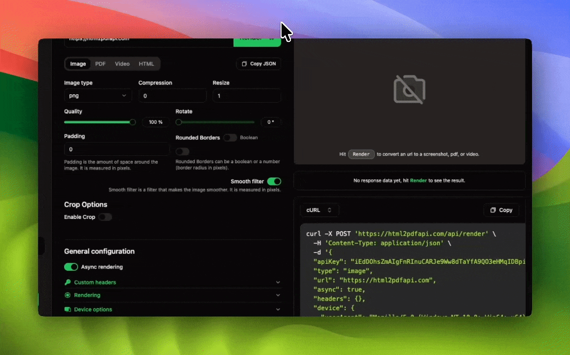 Copying cURL from Playground